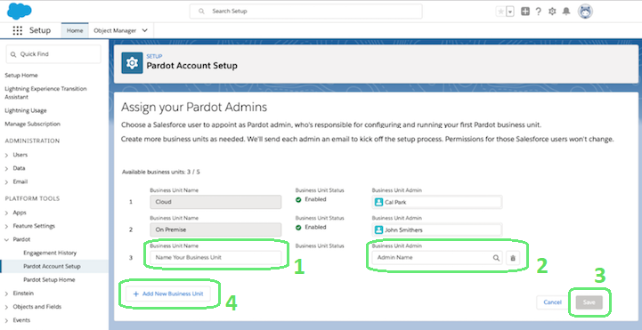 selecting a pardot business user admin